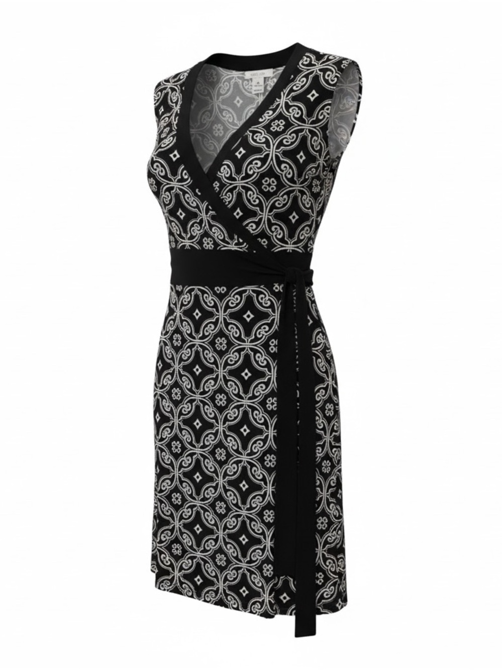 White House Black Market Black & White Sleeveless Wrap Mini Dress